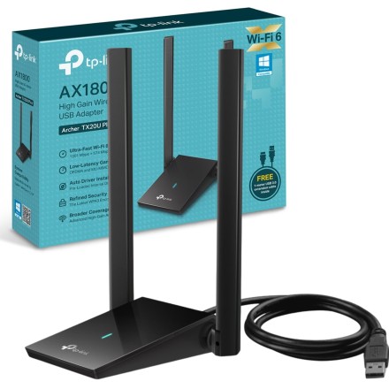 TP-Link Archer TX20U Plus AX1800 Dual Antennas High Gain Wireless USB Adapter V1 (ARCHER TX20U PLUS) (TPARCHERTX20UPLUS)