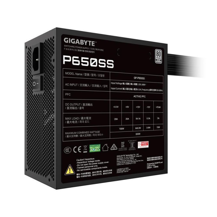 Gigabyte GP-P650SS 650W Μαύρο Τροφοδοτικό Υπολογιστή Full Wired 80 Plus Silver