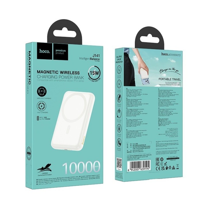 Hoco J141 MagSafe Power Bank 10000mAh 15W με Θύρα USB-C Power Delivery Λευκό