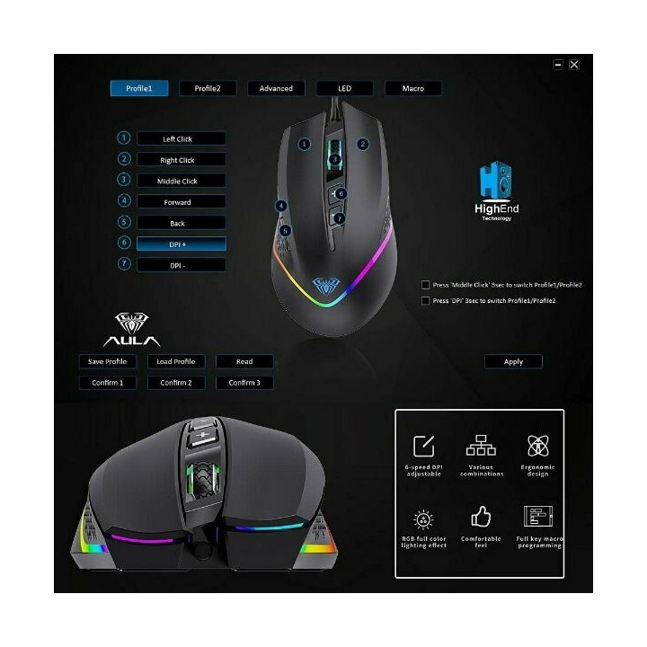 Aula F805 RGB Gaming Ποντίκι 6400 DPI Μαύρο