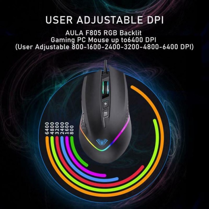 Aula F805 RGB Gaming Ποντίκι 6400 DPI Μαύρο