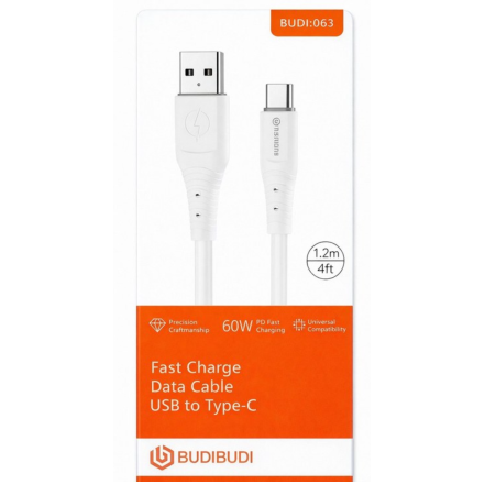 Καλώδιο Φόρτισης USB Σε Type-C 60W 1.2m Budi-063