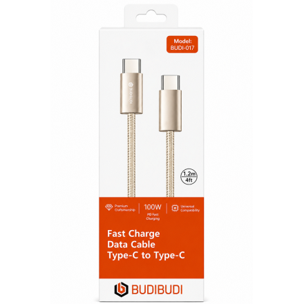 Καλώδιο Φόρτισης & Μεταφοράς Δεδομένων USB-C σε USB-C 100W 1.2m Μπέζ BUDIBUDI BUDI-017