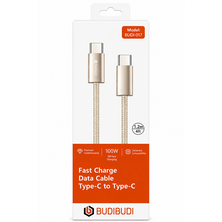 Καλώδιο Φόρτισης & Μεταφοράς Δεδομένων USB-C σε USB-C 100W 1.2m Μπέζ BUDIBUDI BUDI-017