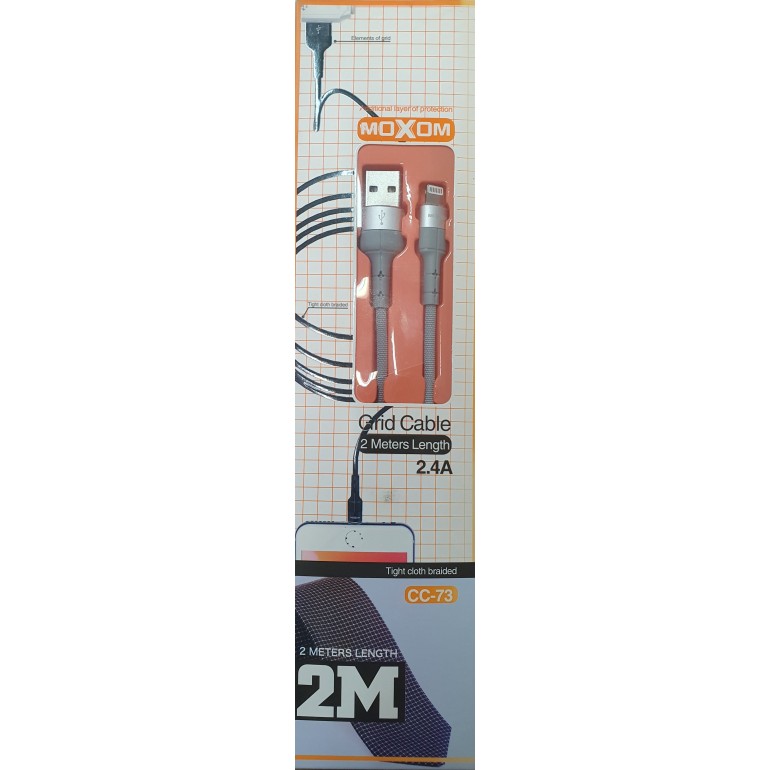 Moxom CC-73 2.4a Fast Charging & Data Transmission 2 Meter Length Grid Cable IPHONE