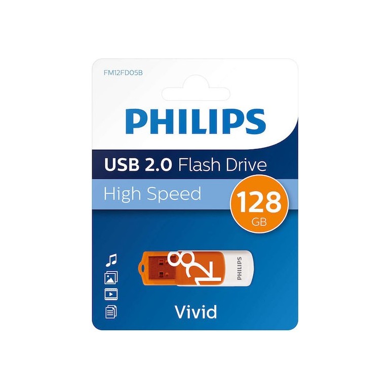 Philips Vivid 128GB USB 2.0 Stick Πορτοκαλί (FM12FD05B/00)