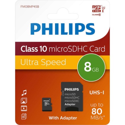 Philips microSDHC 8GB Class 10 with Adapter (FM08MP45B/00)