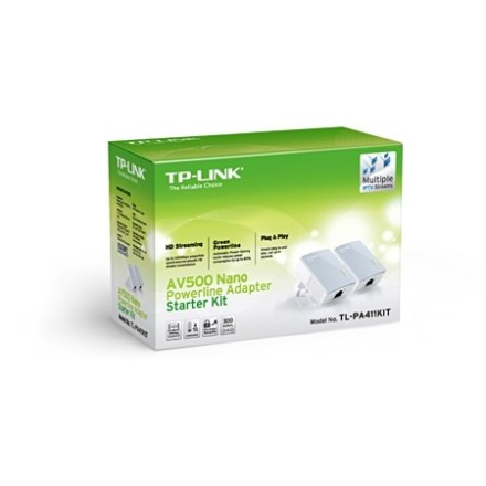 TP-LINK PA411KIT AV500 Mini Powerline Ethernet Adapter Kit,500Mbps Fast Ethernet, μεταφοράς δεδομένων έως και 500Mbps(2τμ)