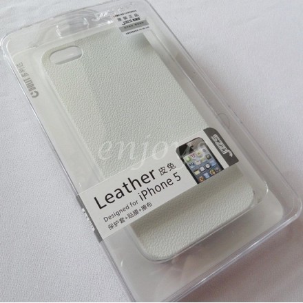 Back cover for Iphone 5/5s JZZS 0.5mm embossed + Lcd Protector θήκη κινητού λευκή από δέρμα με πανάκι για το Iphone 5/5s