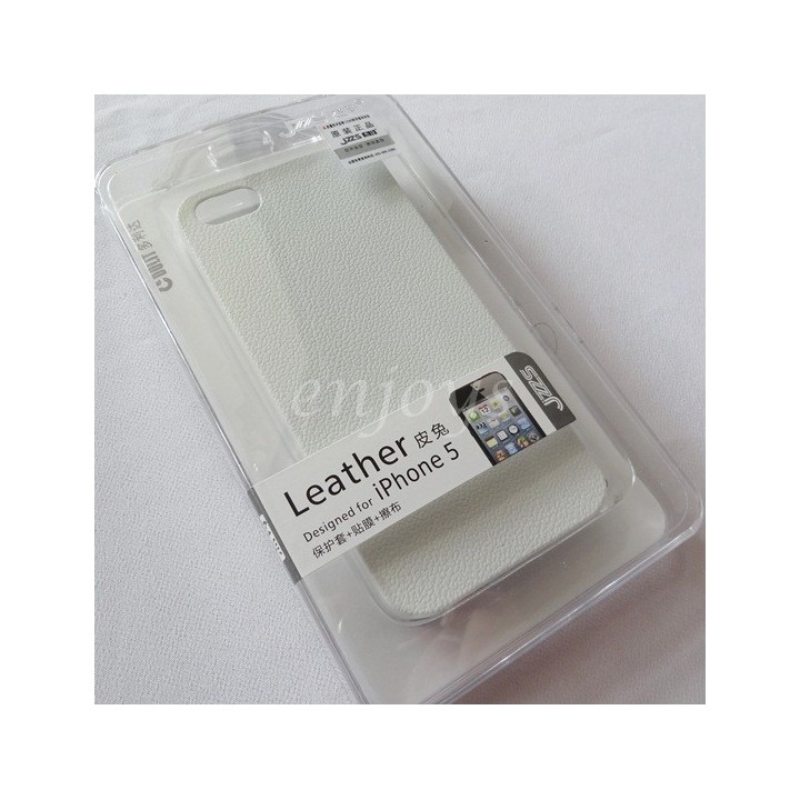Back cover for Iphone 5/5s JZZS 0.5mm embossed + Lcd Protector θήκη κινητού λευκή από δέρμα με πανάκι για το Iphone 5/5s