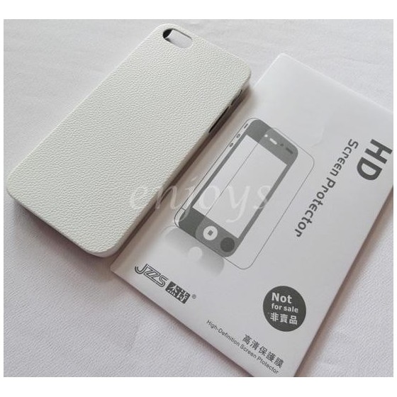 Back cover for Iphone 5/5s JZZS 0.5mm embossed + Lcd Protector θήκη κινητού λευκή από δέρμα με πανάκι για το Iphone 5/5s
