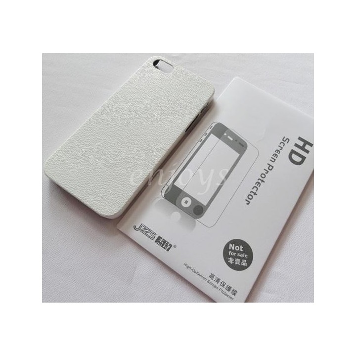 Back cover for Iphone 5/5s JZZS 0.5mm embossed + Lcd Protector θήκη κινητού λευκή από δέρμα με πανάκι για το Iphone 5/5s