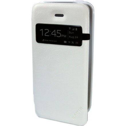 Leather case notebook iPhone 5/5s KAISHI δερμάτινη θήκη λευκή με μπροστινό παράθυρο﻿ για το Iphone 5