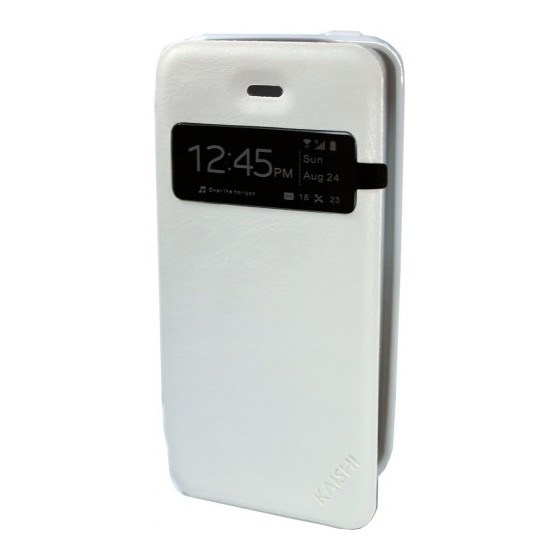 Leather case notebook iPhone 5/5s KAISHI δερμάτινη θήκη λευκή με μπροστινό παράθυρο﻿ για το Iphone 5