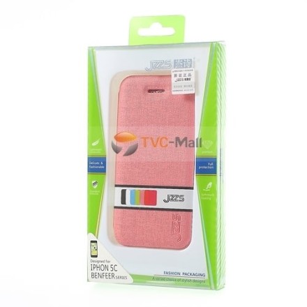 Leather case notebook iPhone 5C JZZS θήκη κινητού μπροστά και πίσω χρώμα Ρόζ για το Iphone 5C