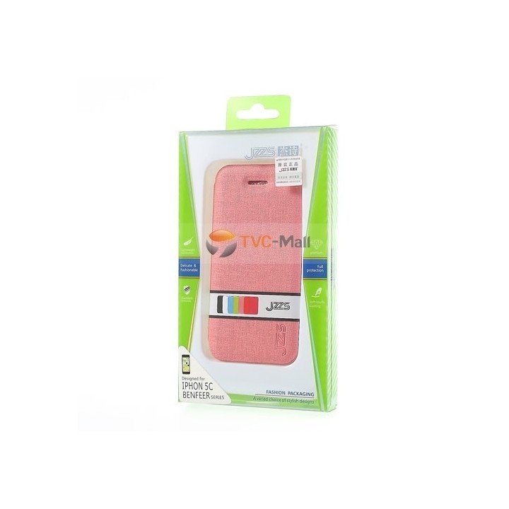 Leather case notebook iPhone 5C JZZS θήκη κινητού μπροστά και πίσω χρώμα Ρόζ για το Iphone 5C