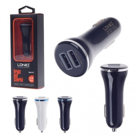 LDNIO DL-C23 Dual USB Car Cigarette Powered Charger - Black + Silver (12~24V)