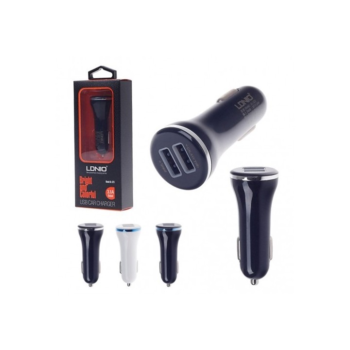 LDNIO DL-C23 Dual USB Car Cigarette Powered Charger - Black + Silver (12~24V)