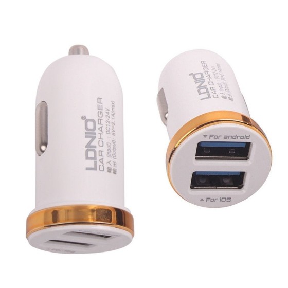 Φορτιστής USB Αυτοκινήτου LDNIO Brand DL-C22 USB X 2 2.1A Λευκό