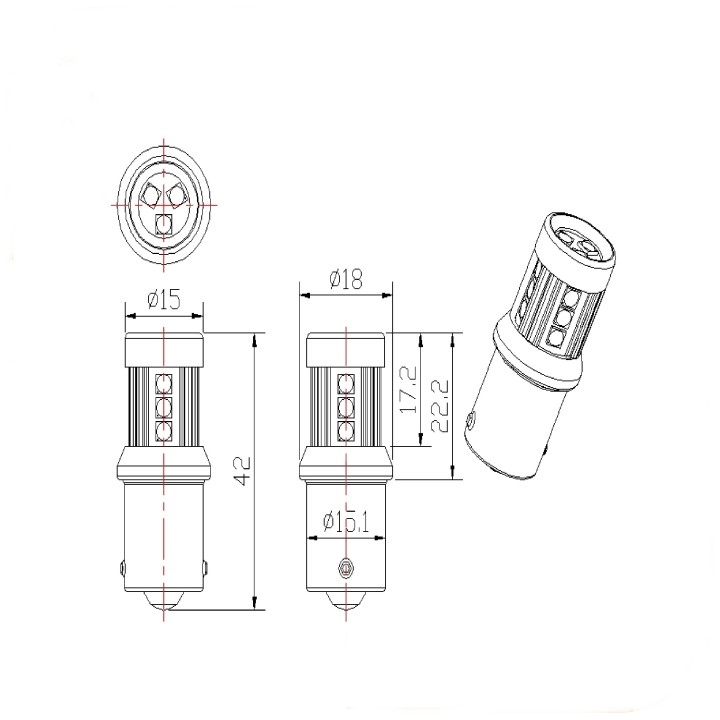 2 τεμάχια, BAY15d LED (P21/5W) φώτα θέσης / φρένων CANBUS SMD 3030