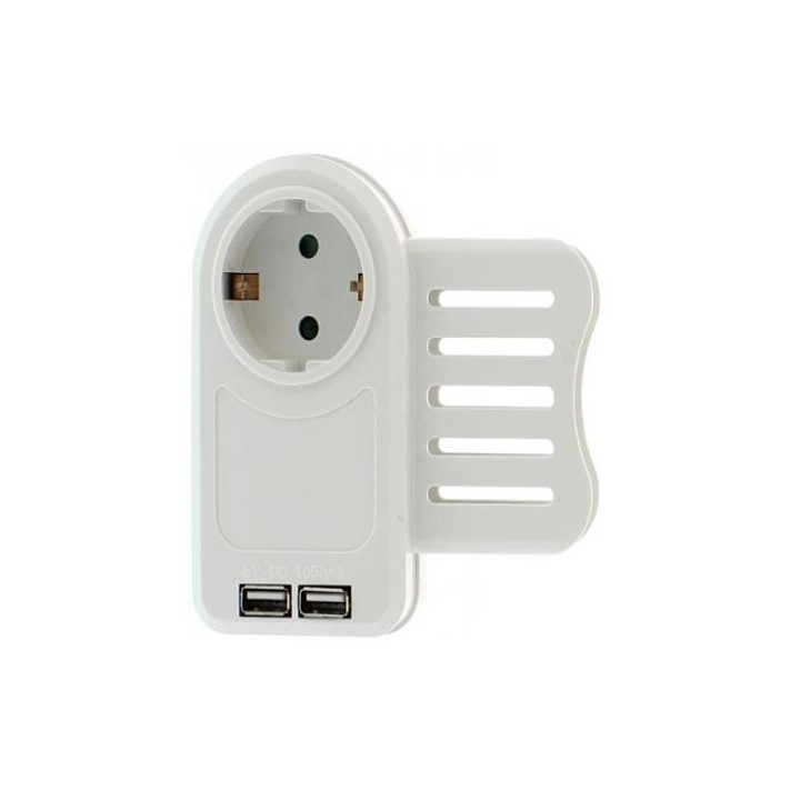Schuko Adaptor με 2x1.05A USB Θύρες και Phone Holder WELL