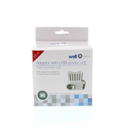 Schuko Adaptor με 2x1.05A USB Θύρες και Phone Holder WELL
