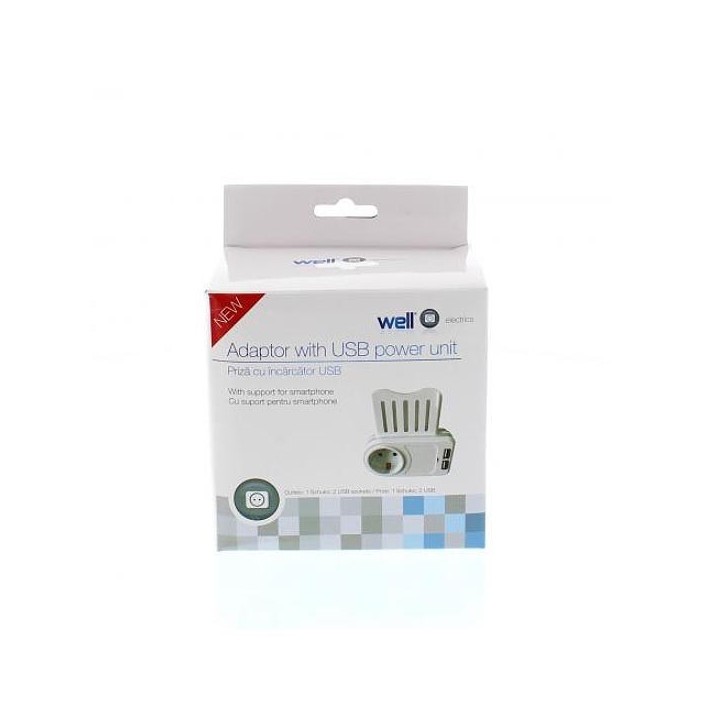 Schuko Adaptor με 2x1.05A USB Θύρες και Phone Holder WELL