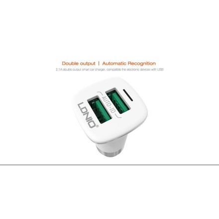Φορτιστής αυτοκινήτου, LDNIO C301, 5V/3.6A , 2xUSB, με καλώδιο Micro USB, Λευκό