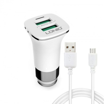 Φορτιστής αυτοκινήτου, LDNIO C301, 5V/3.6A , 2xUSB, με καλώδιο Micro USB, Λευκό