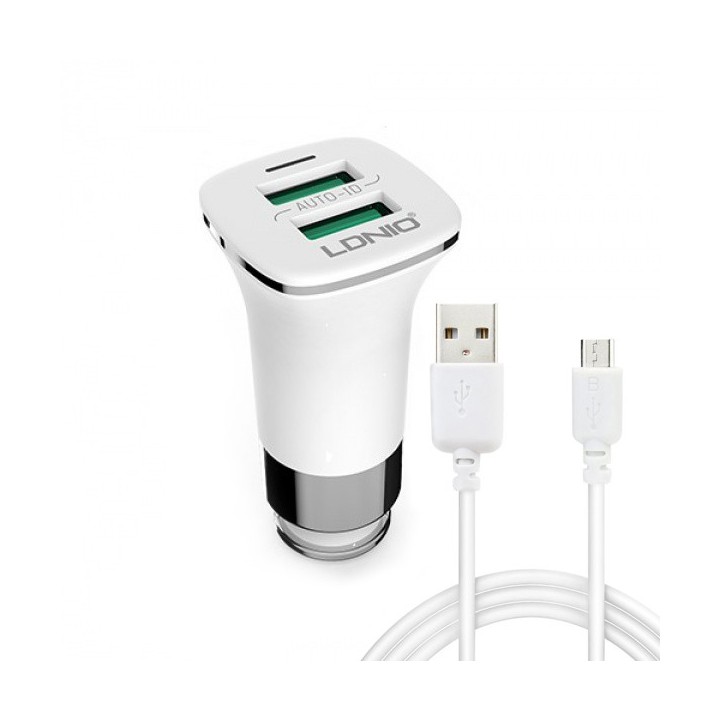 Φορτιστής αυτοκινήτου, LDNIO C301, 5V/3.6A , 2xUSB, με καλώδιο Micro USB, Λευκό