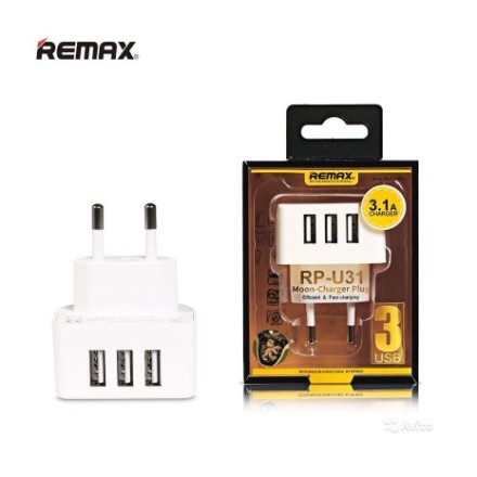 Φορτιστής δικτύου, Remax Moon RP-U31, 5V/3.1A, 3 x USB, άσπρο