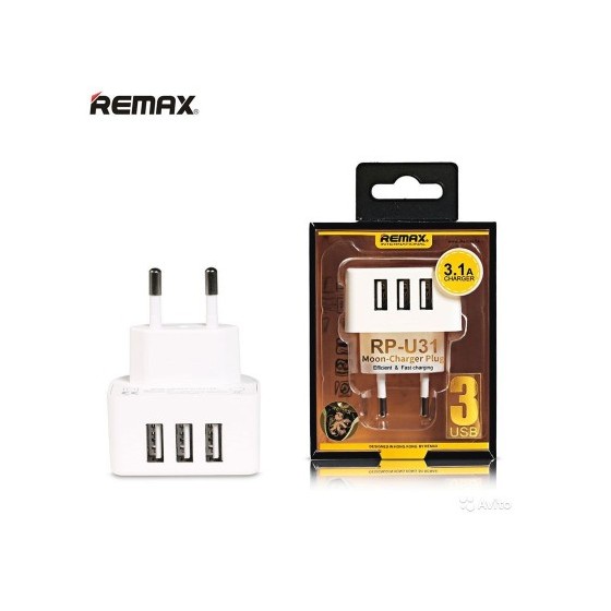 Φορτιστής δικτύου, Remax Moon RP-U31, 5V/3.1A, 3 x USB, άσπρο