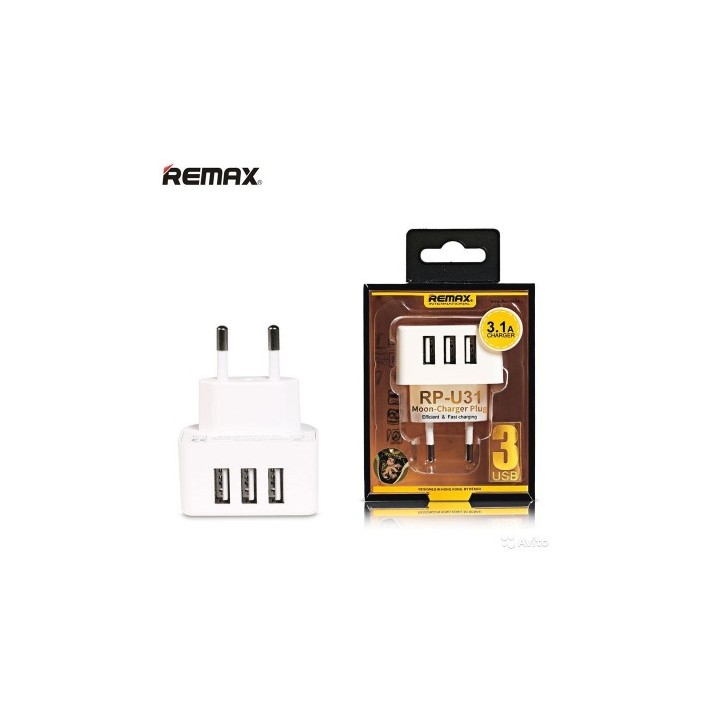 Φορτιστής δικτύου, Remax Moon RP-U31, 5V/3.1A, 3 x USB, άσπρο