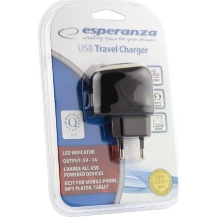 Esperanza USB Wall Adapter Μαύρο (EZ111)