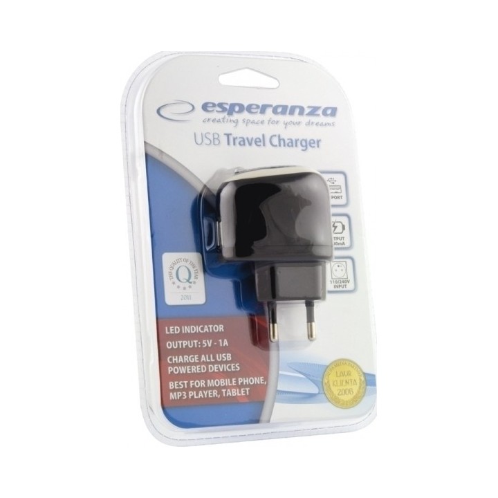Esperanza USB Wall Adapter Μαύρο (EZ111)