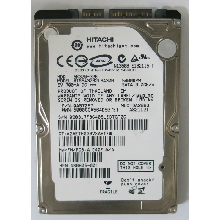 Hitachi TravelStar 5K320-320 σκληρός δίσκος - 320 GB(για laptop)Refurbished