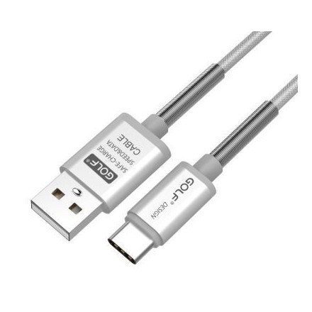 GOLF GC-40T-SL USB A 2.0 TYPE C CABLE MALE MALE SILVER 1m BRAIDED FAST CHARGING SMARTPHONE