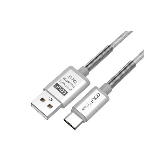 GOLF GC-40T-SL USB A 2.0 TYPE C CABLE MALE MALE SILVER 1m BRAIDED FAST CHARGING SMARTPHONE