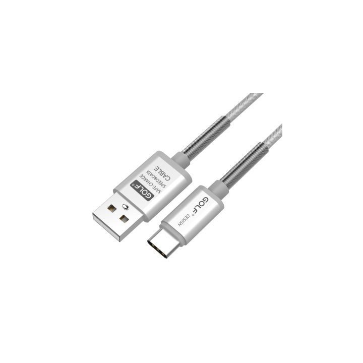GOLF GC-40T-SL USB A 2.0 TYPE C CABLE MALE MALE SILVER 1m BRAIDED FAST CHARGING SMARTPHONE