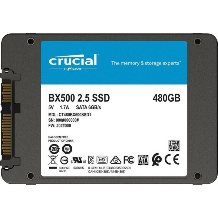 Δίσκος SSD Crucial BX500 3D Nand 2.5" 480GB Sata III CT480BX500SSD1