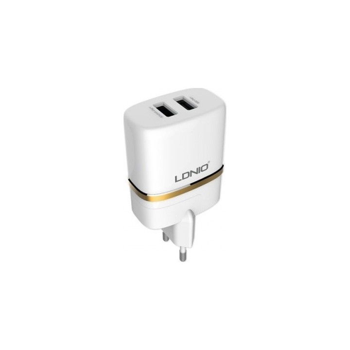 Φορτιστή, LDNIO DL-AC52, 5V 2.4α, Παγκόσμιος 2xUSB, με καλώδιο Micro USB, Λευκό