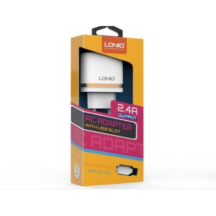 Φορτιστή, LDNIO DL-AC52, 5V 2.4α, Παγκόσμιος 2xUSB, με καλώδιο Micro USB, Λευκό