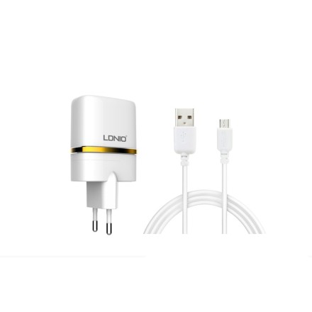 Φορτιστή, LDNIO DL-AC52, 5V 2.4α, Παγκόσμιος 2xUSB, με καλώδιο Micro USB, Λευκό